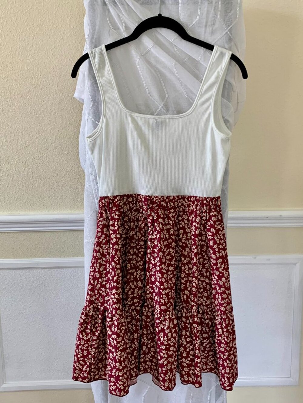 Frenchy Red Floral Patchwork Mini Dress - Sleeveless Square Neck - Size Small